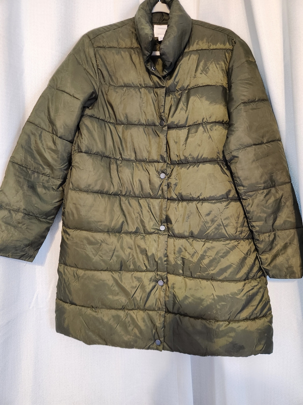 Seraphine Women's Maternity Olive Green Quilted Parka Puffer Coat, Size 4